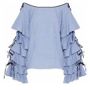 Caroline Constas blue ruffled shirt top